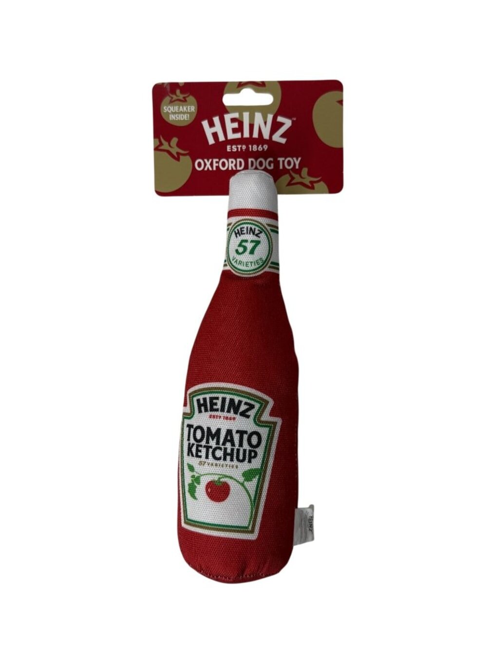 Heinz Tomato Ketchup Dog Toy Plush Squeaky Pet Toy Novelty Bottle